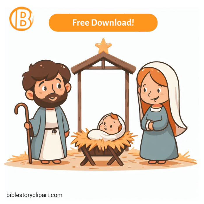 Christmas Illustration Of The Birth of Jesus - Bible Story Clipart