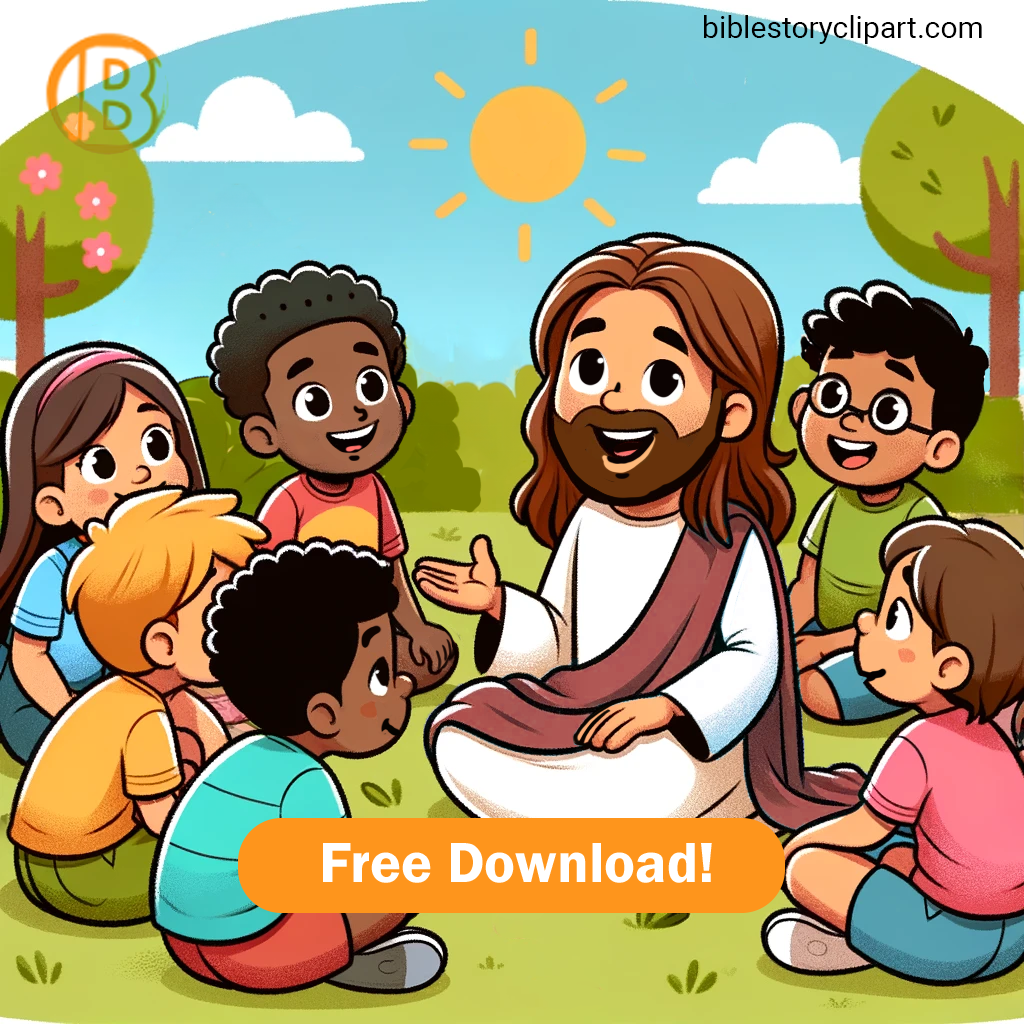 Jesus With Children Coloring Page Bible Story Clipart