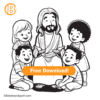 Jesus With Children Coloring Page - Bible Story Clipart