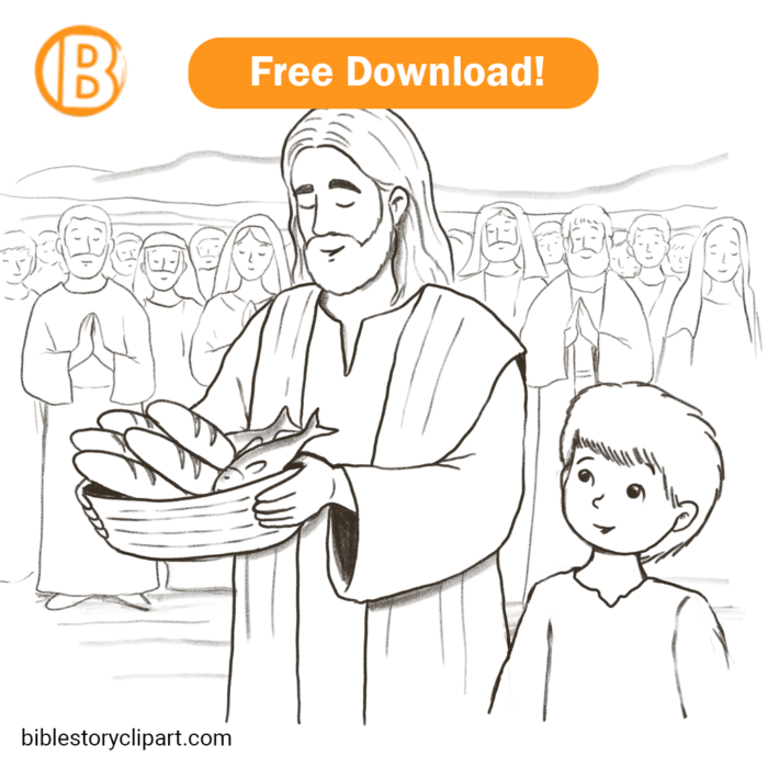 Jesus Feeds the 5000 Coloring Page - Bible Story Clipart
