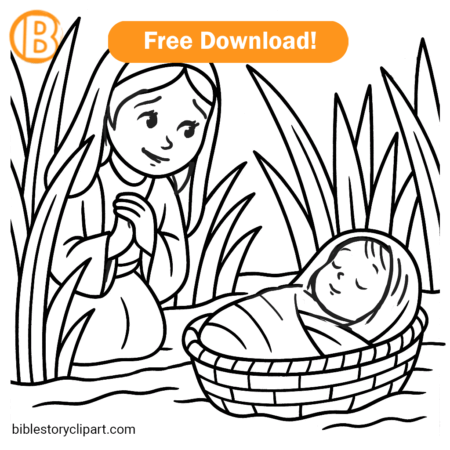 Miriam Watches Baby Moses in the Nile Coloring Page
