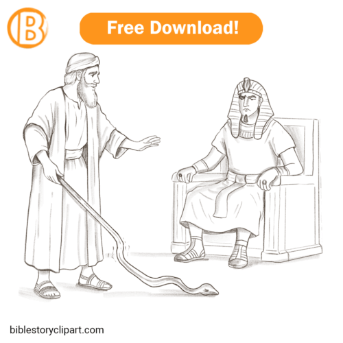 Aaron’s Staff Turns into a Serpent Before Pharaoh Coloring Page