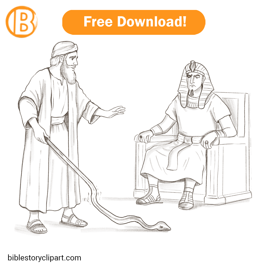 Aaron’s Staff Turns into a Serpent Before Pharaoh Coloring Page